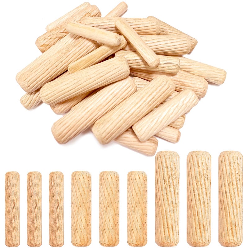 CKANDAY 30Pcs Wooden Dowels Assorted, M6 M8 M10 Fluted Wood Dowel Pins, Hard Wood Grooved Plug, 1/4 5/16 3/8 Inch Furniture Woodwork Straight Grooved Dowel for Crafts, Furniture, DIY, Carpentry (6mm 8mm 10mm) - Image 1